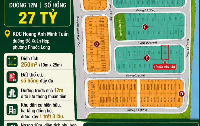 ĐẤT KDC HOÀNG ANH MINH TUẤN - 250M² NGANG 10M - ĐƯỜNG 12M - SỔ HỒNG - 27 TỶ